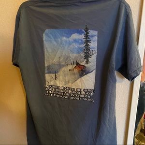 Blue gray Vail skiing tshirt funny quote meme graphic tee shirt Colorado winter